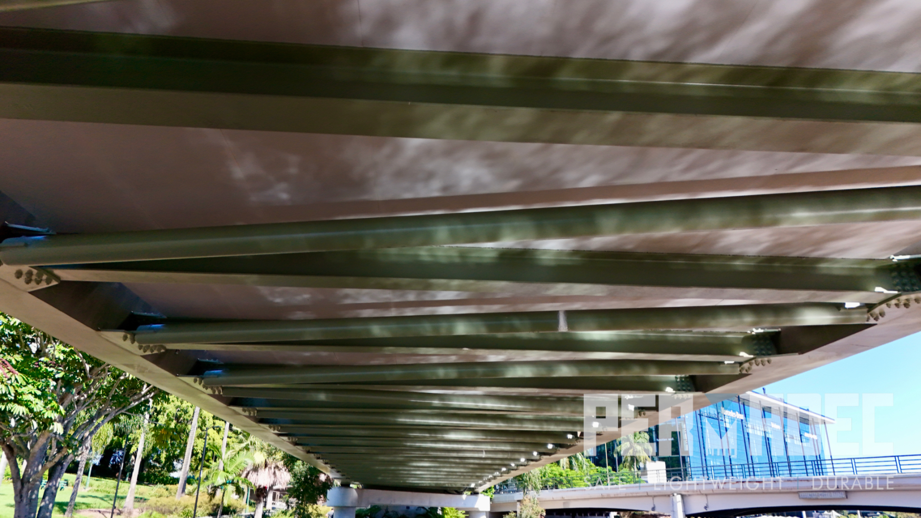 Underside detail of bridge showing GRP permanent formwork panels