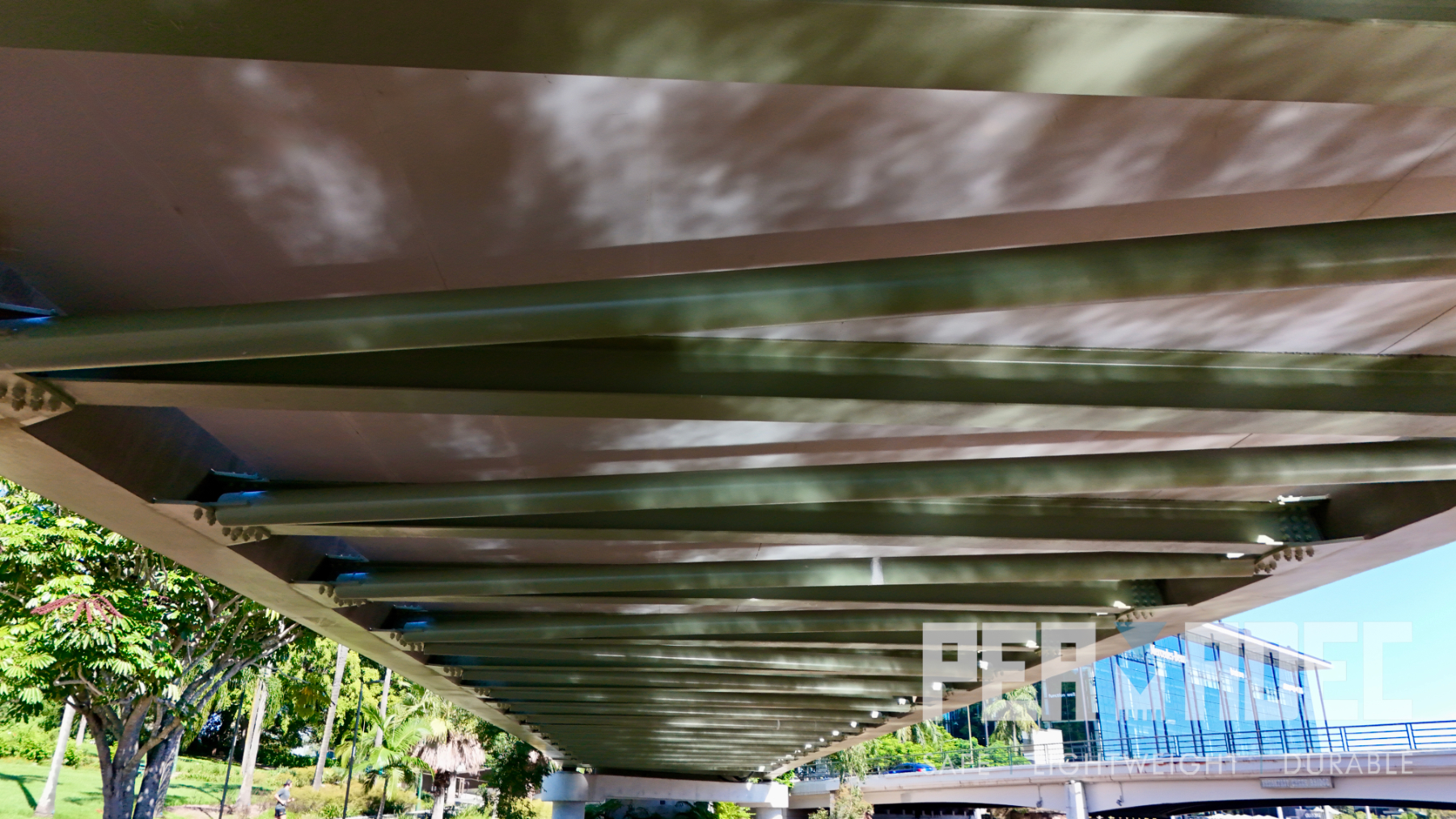 Underside detail of bridge showing GRP permanent formwork panels