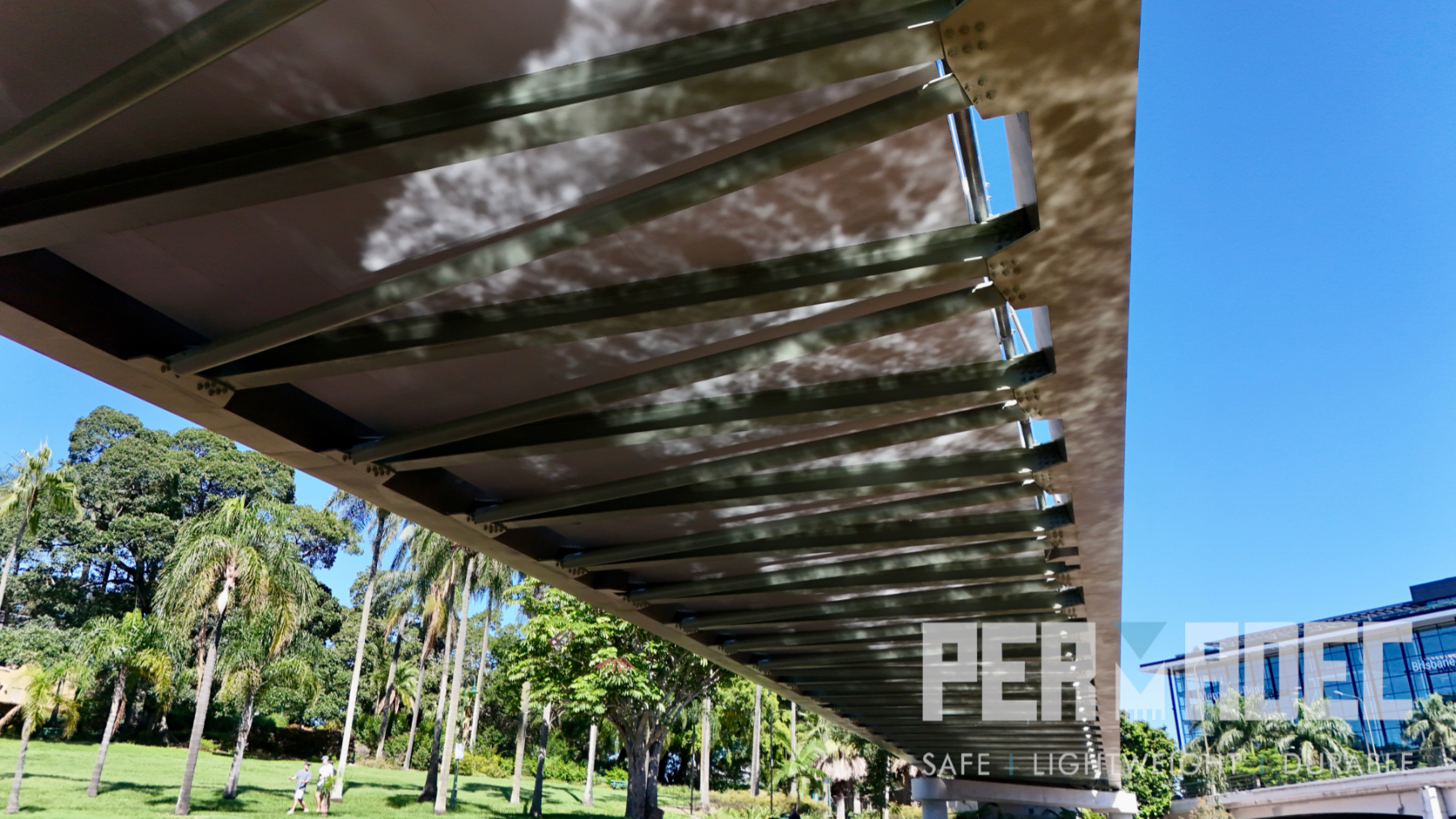 Underside detail of bridge showing GRP permanent formwork panels