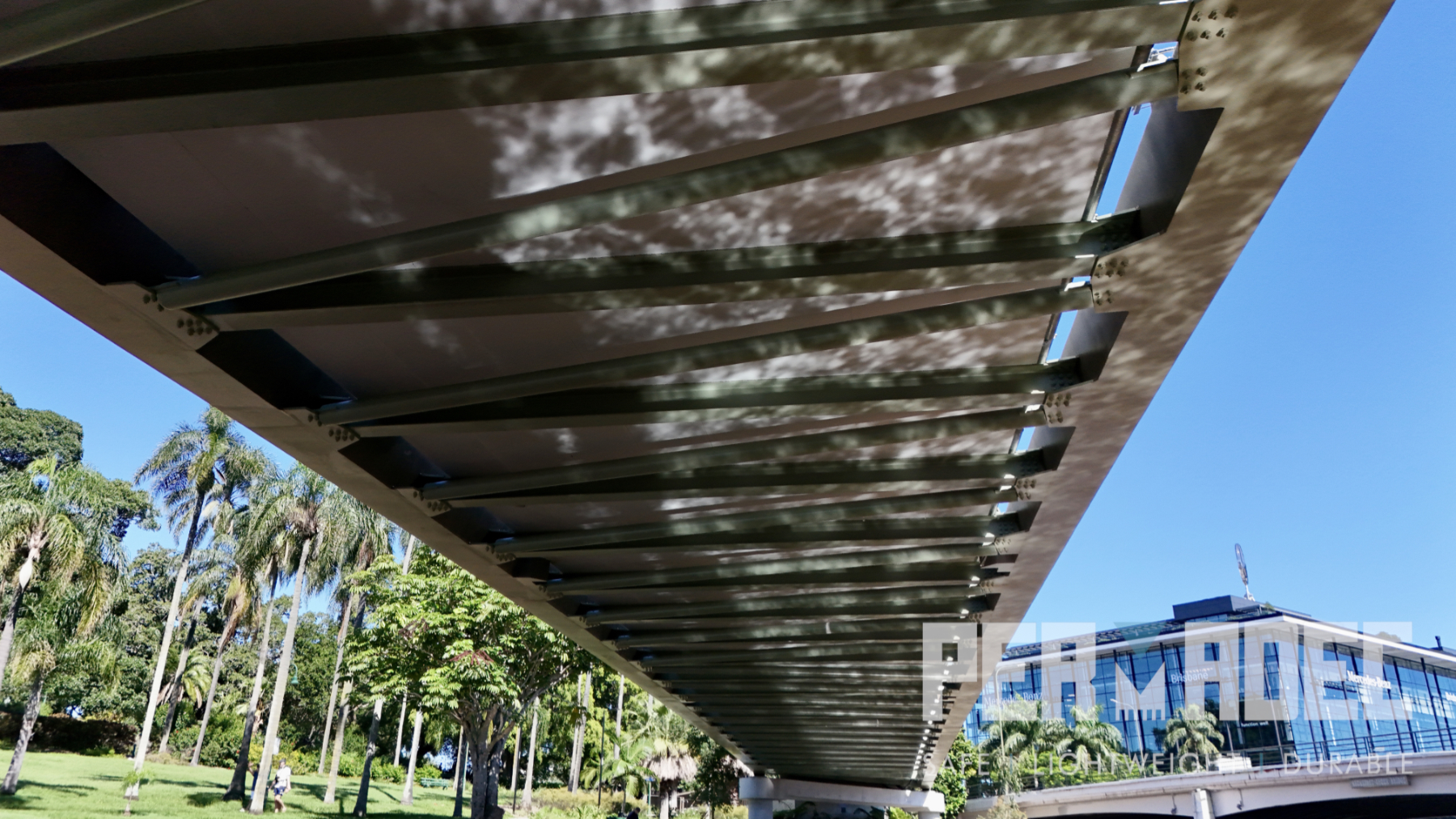 Underside detail of bridge showing GRP permanent formwork panels