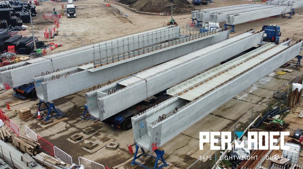 GRP permanent formwork installed offsite on precast bridge girders using Permadec panels